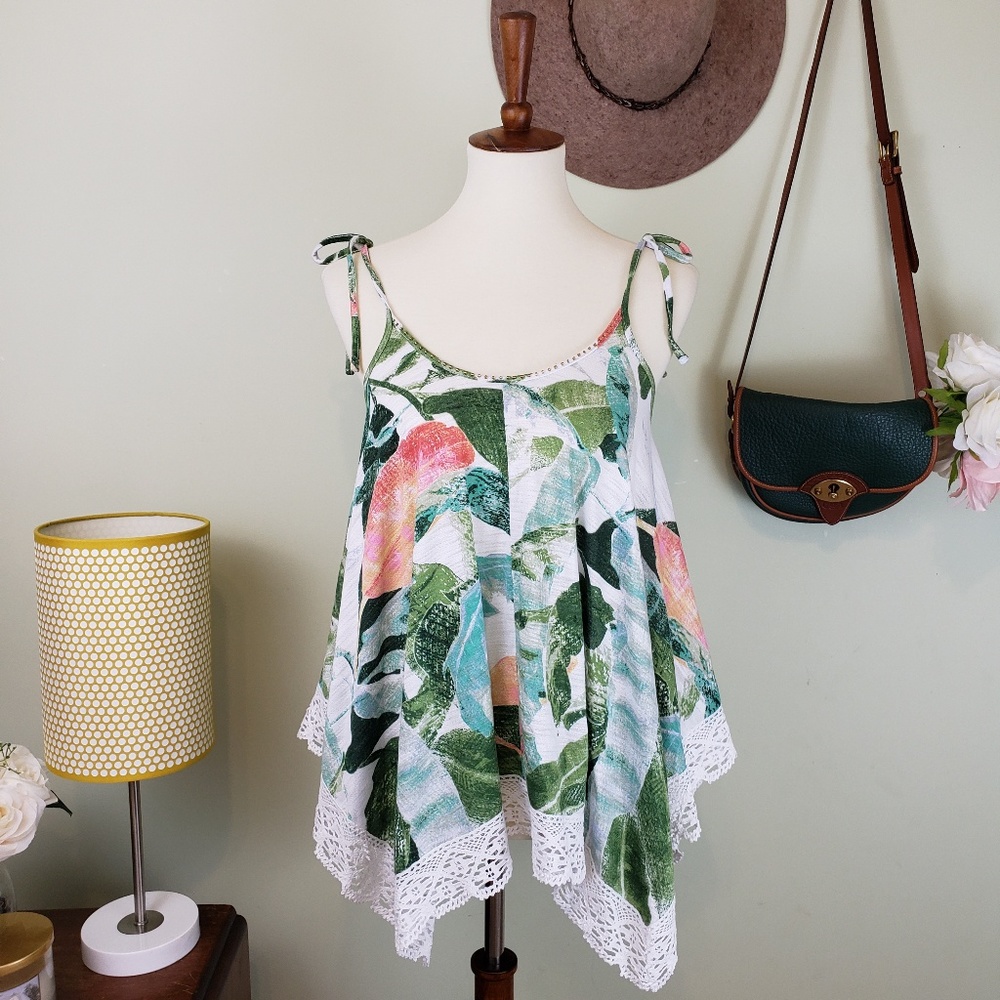 Lauren Conrad Tropical Asymmetrical Lace Cami Top